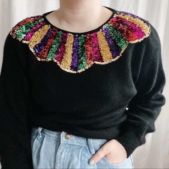 Vintage Sweaters - vintage rainbow sequin embellished sweater